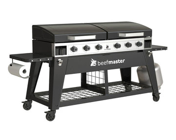 BEEFMASTER 6 BURNER PLATE BBQ C/W  TWO GRIDDLES AND TWO HOODS G6BEEFG